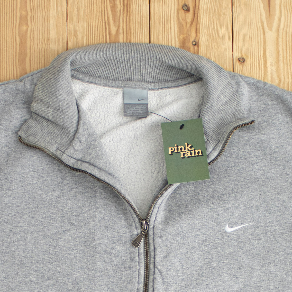 (M/L) Nike Vintage Essential Embroidered Full-Zip Sweatshirt Gray