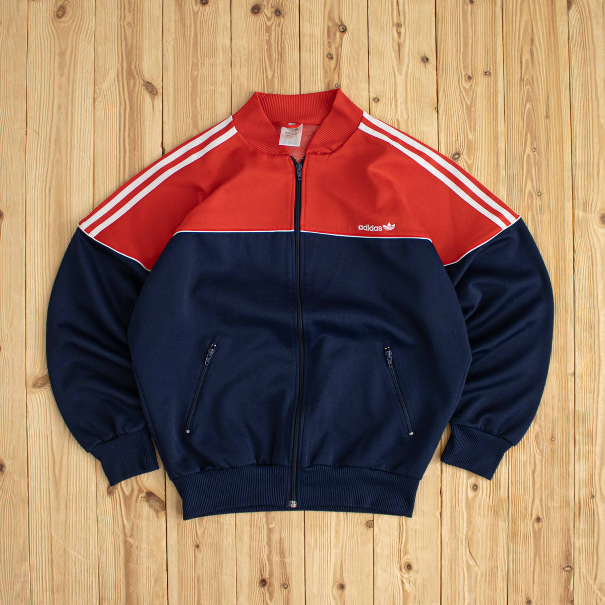 (M) Adidas Vintage Embroidered Full-Zip Sweatshirt Blue