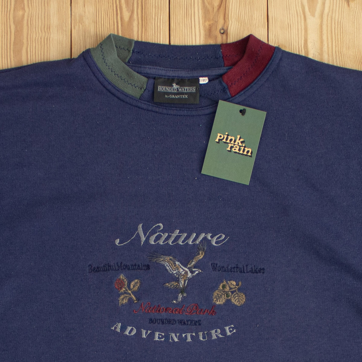 (L) Bounded Waters Nature Adventure Vintage Embroidered Sweatshirt Blue