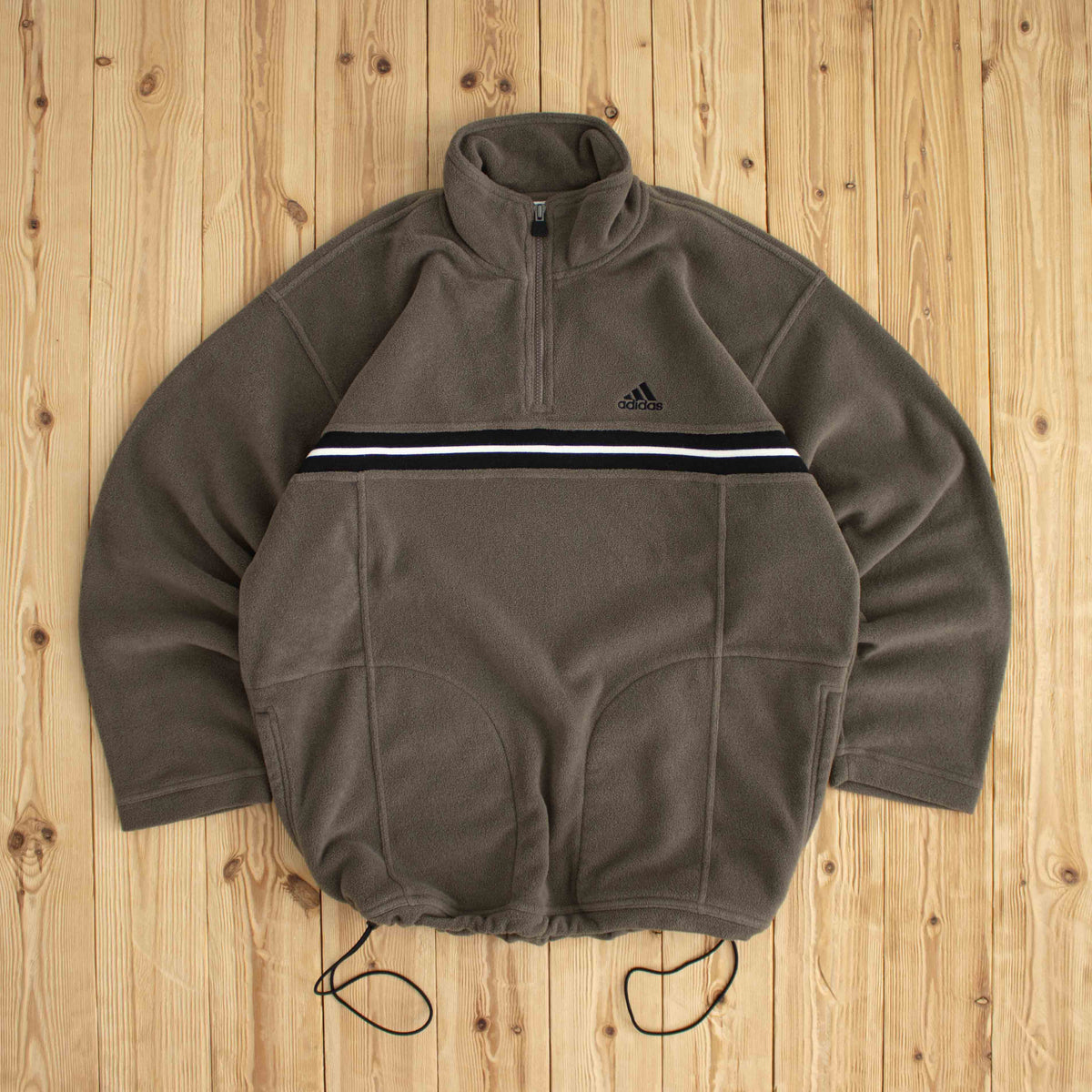(L) Adidas Vintage Embroidered Quarter-Zip Fleece Brown