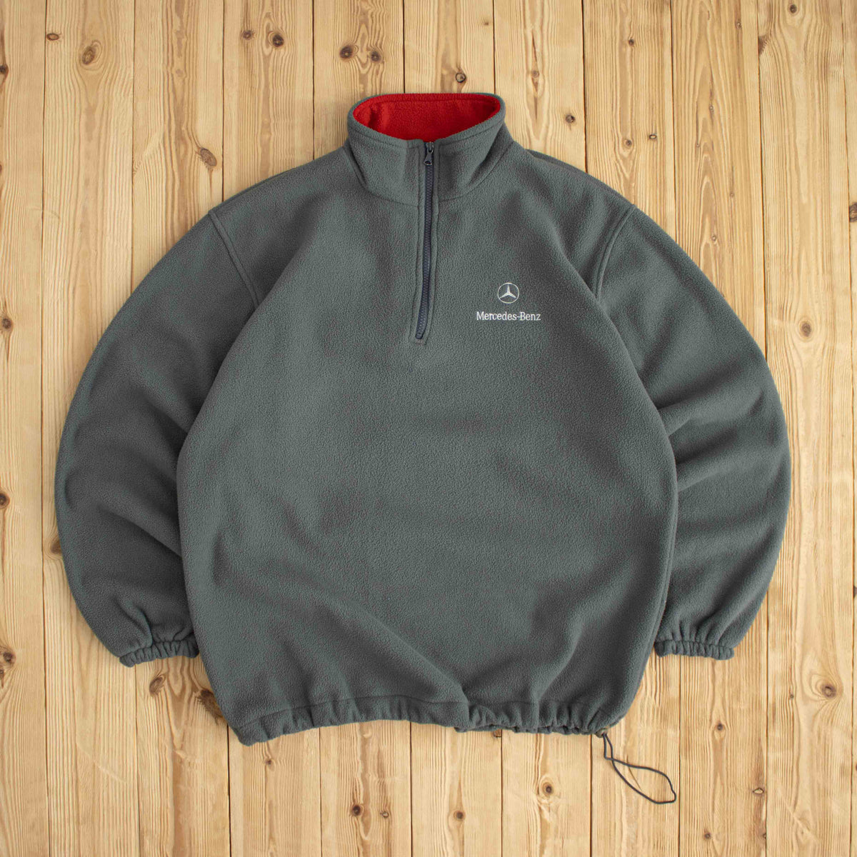 (L) Mercedes Benz Vintage Embroidered Quarter-Zip Fleece Gray Green