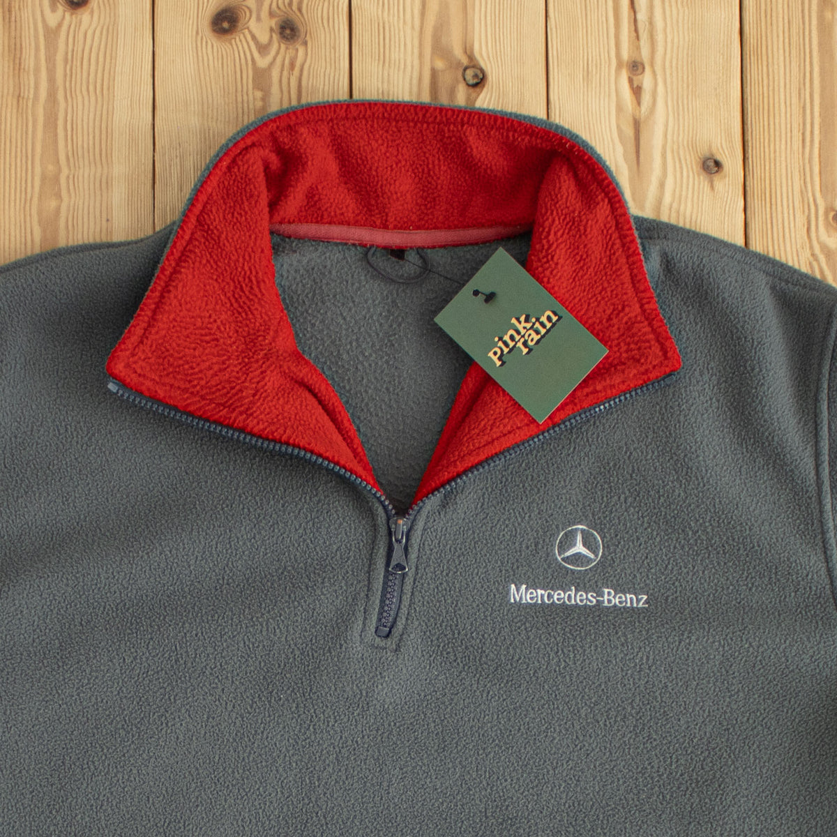 (L) Mercedes Benz Vintage Embroidered Quarter-Zip Fleece Gray Green