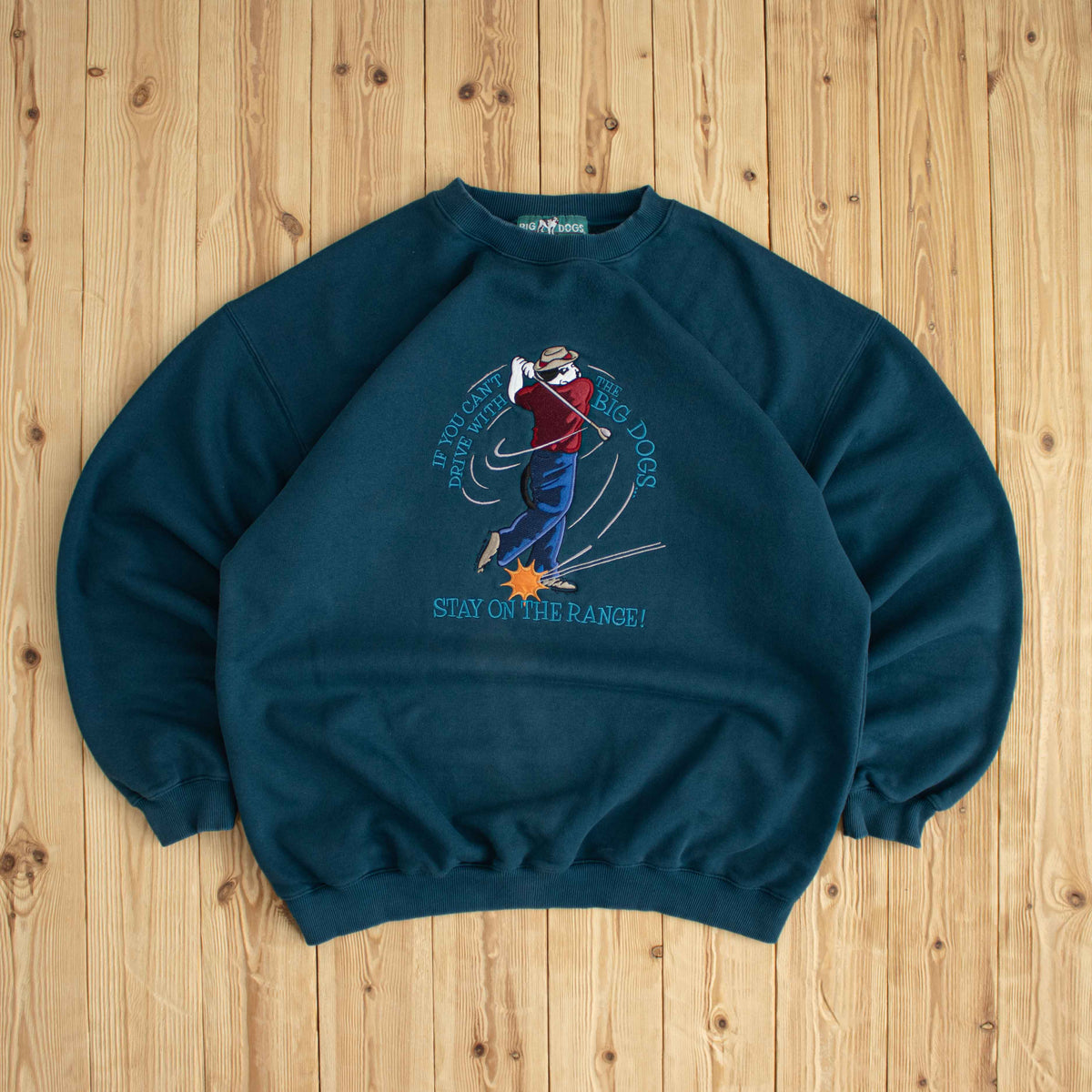 (XL) Big Dogs Golf 'Stay On The Range' Vintage Embroidered Sweatshirt Blue