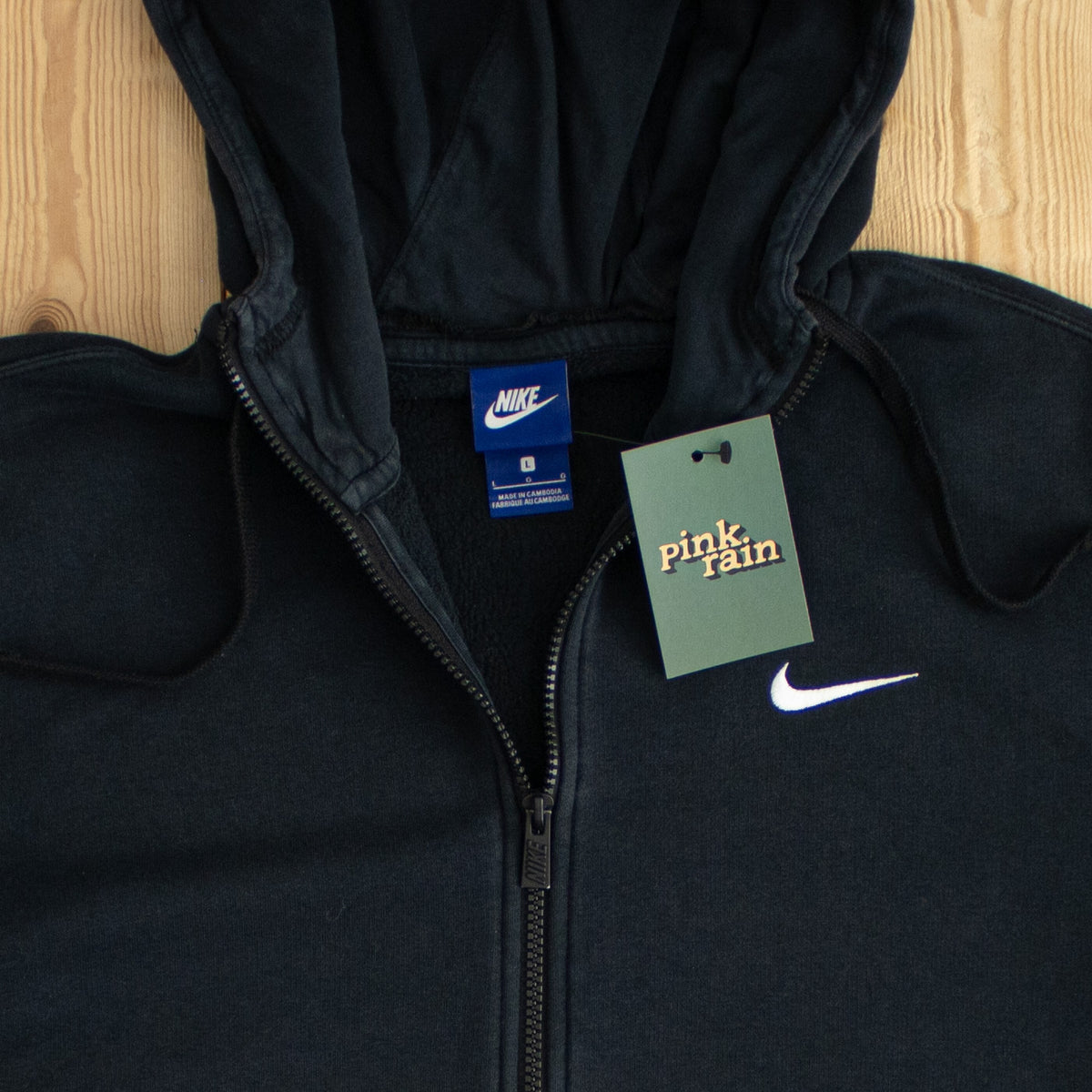 (M/L) Nike Vintage Essential Embroidered Full-Zip Sweatshirt Black
