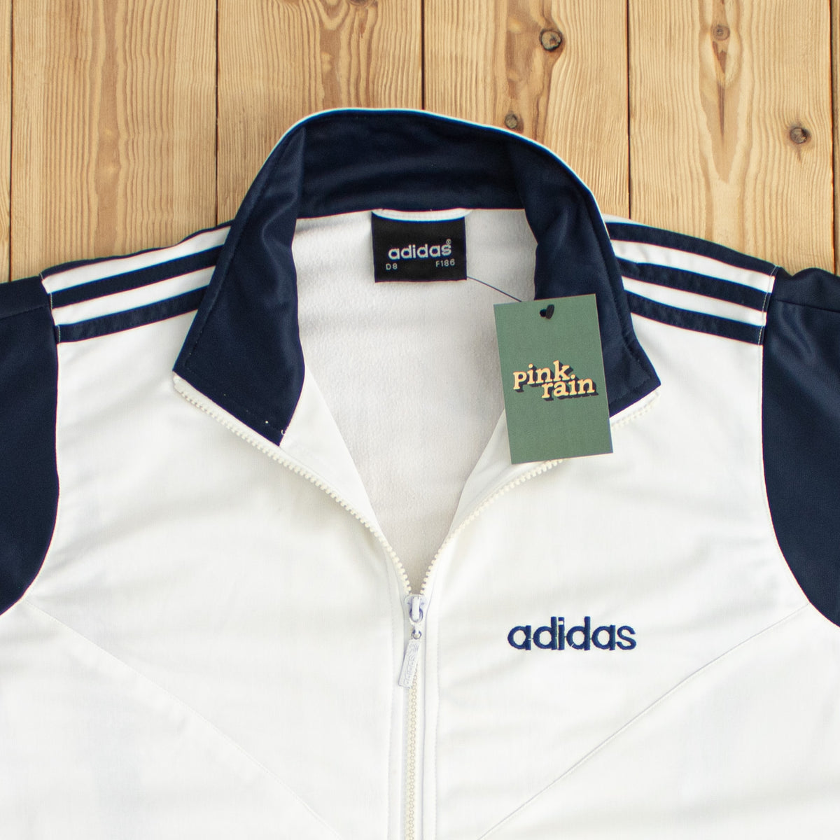 (L) Adidas Side Striped Vintage Embroidered Full-Zip Sweatshirt White