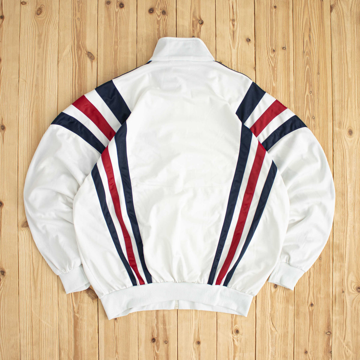(L) Adidas Side Striped Vintage Embroidered Full-Zip Sweatshirt White