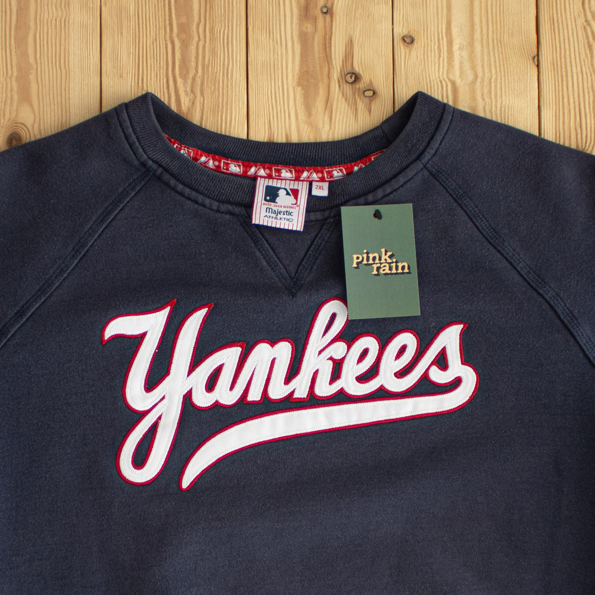 (M/L) Majestic New York Yankees Vintage Embroidered Sweatshirt Blue