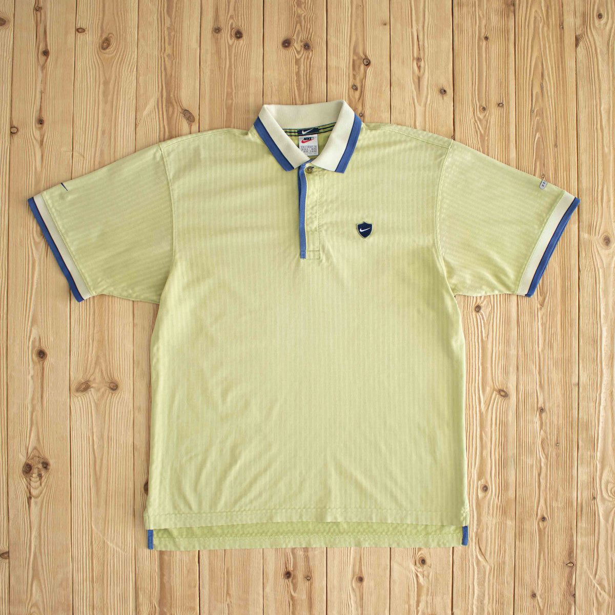 (L) Nike Vintage Essential Embroidered Polo T-Shirt Yellow Green