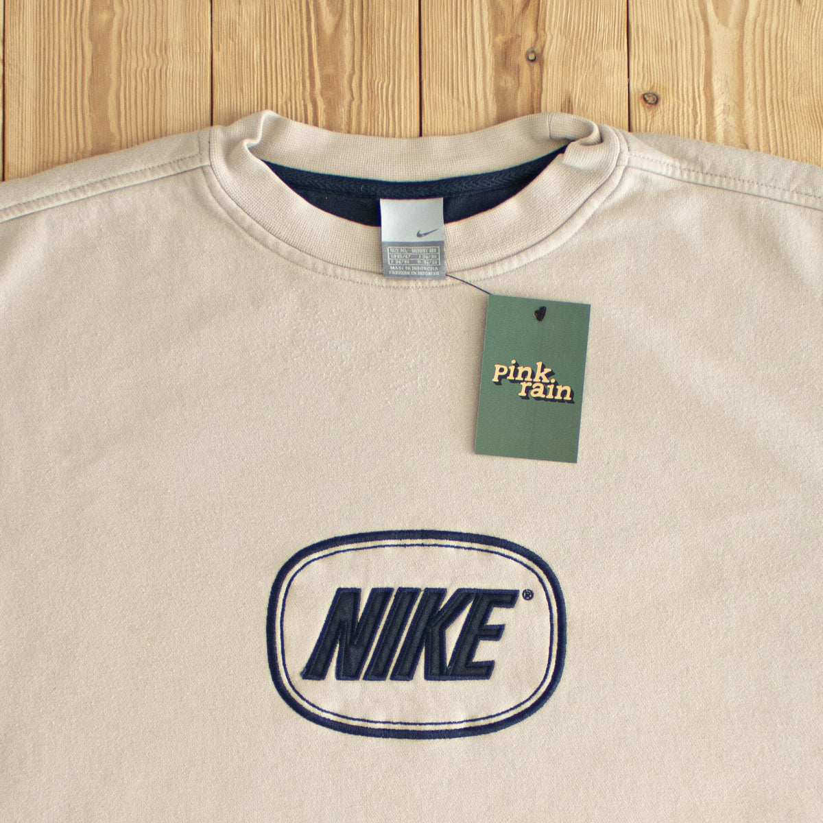 (XL) Nike Spell Out Vintage Embroidered Sweatshirt Beige