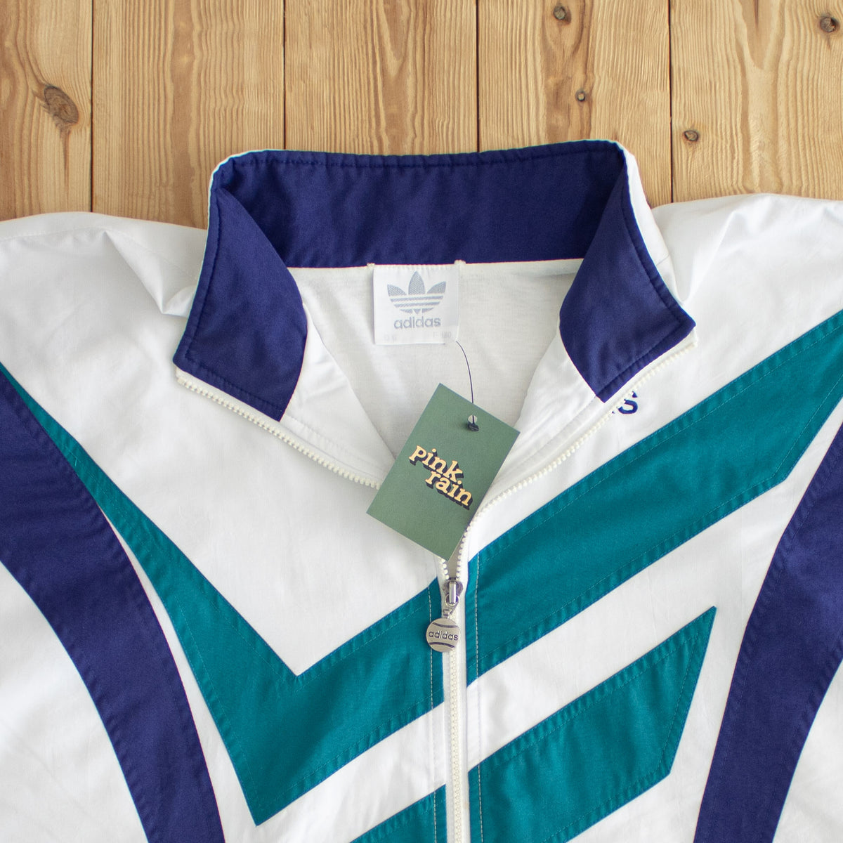 (L) Adidas Vintage Striped Embroidered Jacket White
