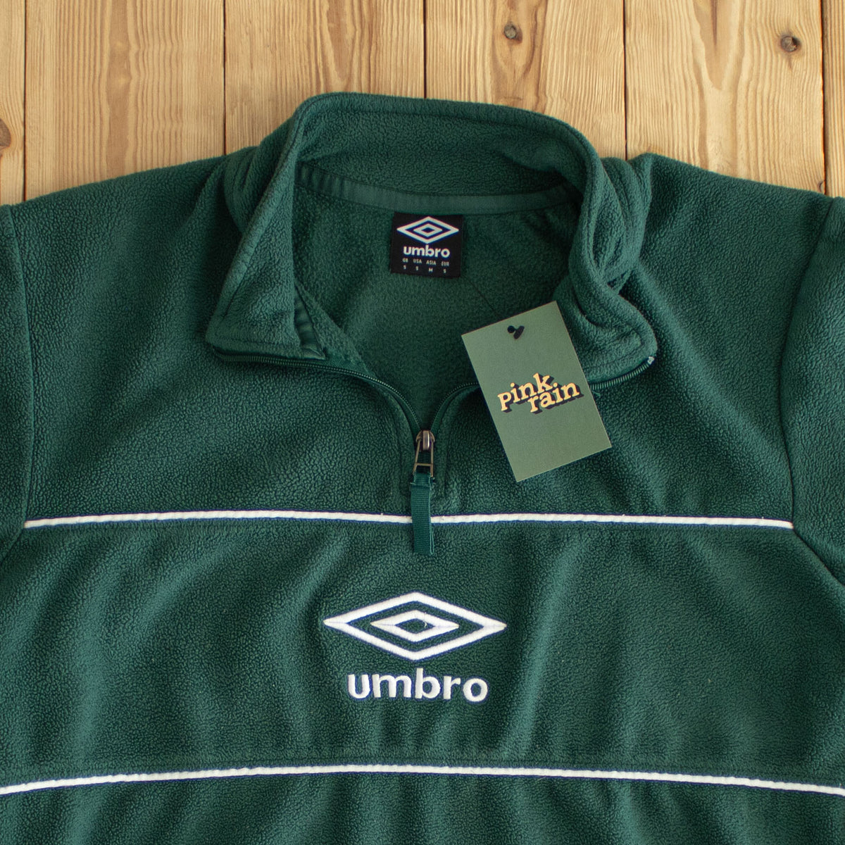 (S) Umbro Vintage Embroidered Fleece Quarter-Zip Green