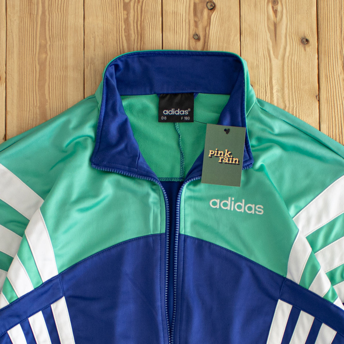 (L) Adidas Vintage Side Striped Embroidered Full-Zip Sweatshirt Blue