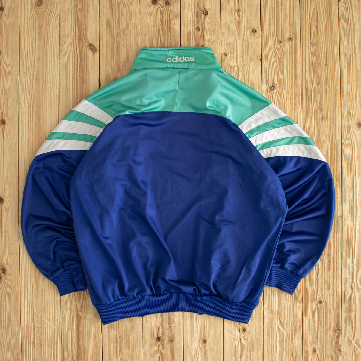 (L) Adidas Vintage Side Striped Embroidered Full-Zip Sweatshirt Blue