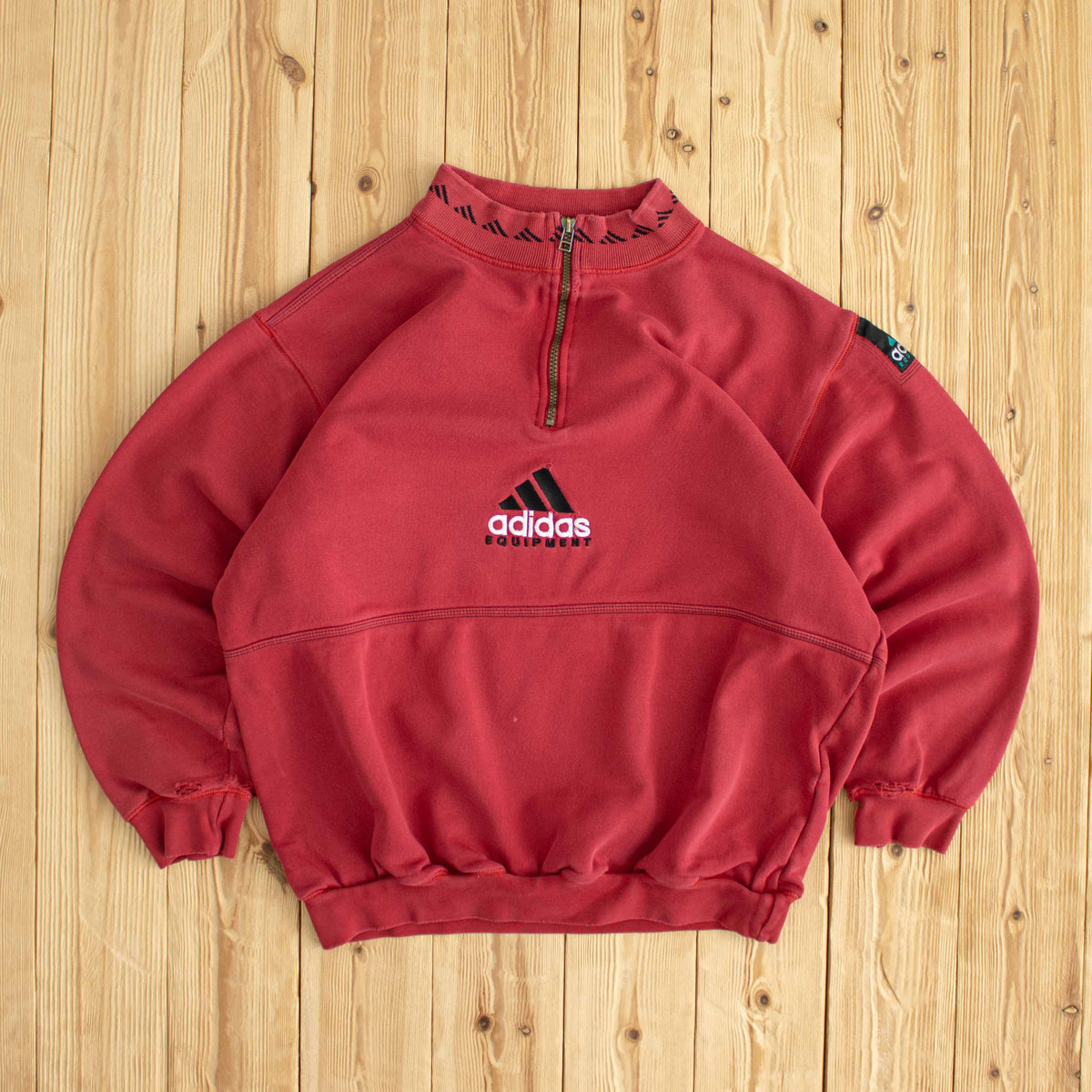 (S/M) Adidas Equipment Vintage Embroidered Quarter-Zip Red