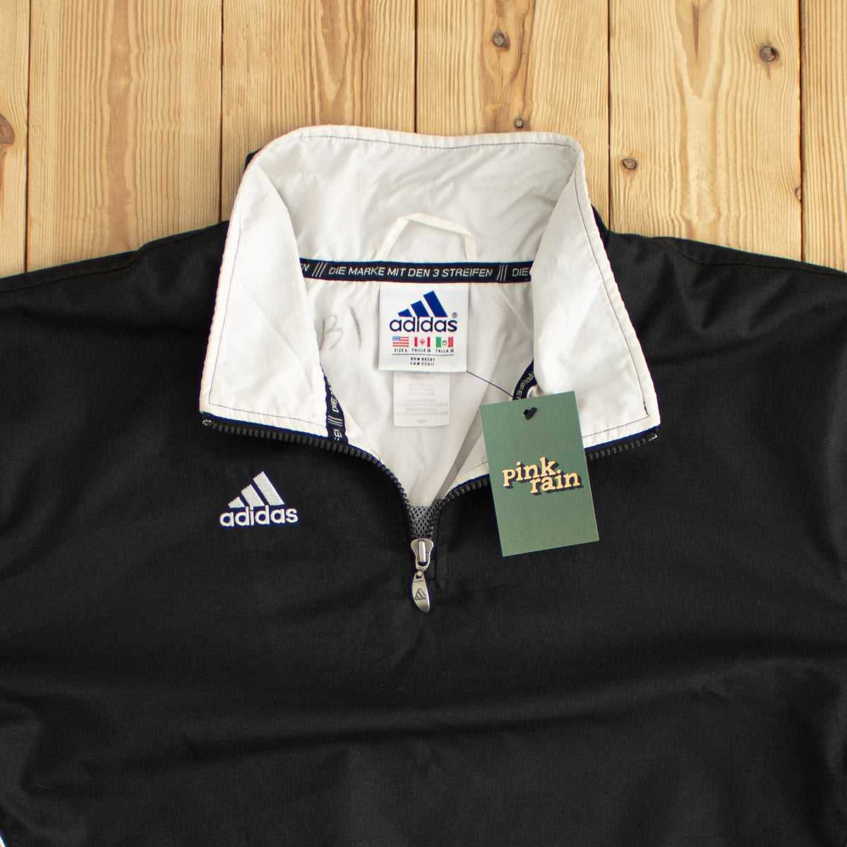 (L) Adidas Vintage Essential Embroidered Quarter-Zip Jacket Black