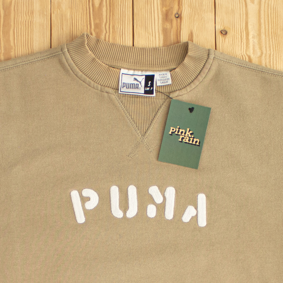 (M) Puma Spell Out Vintage Embroidered Sweatshirt Beige