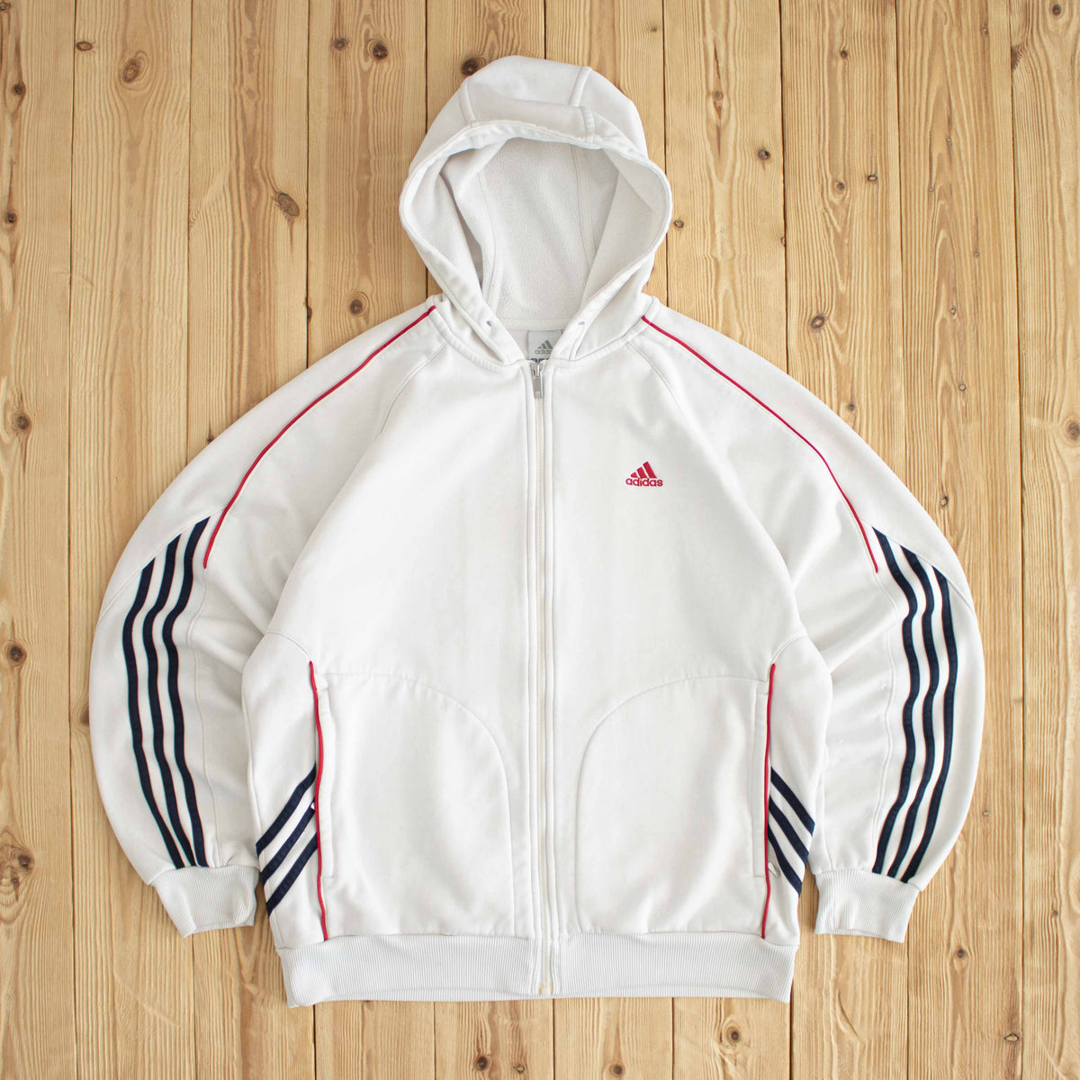 (M) Adidas ClimaWarm Vintage Embroidered Full-Zip Hoodie White