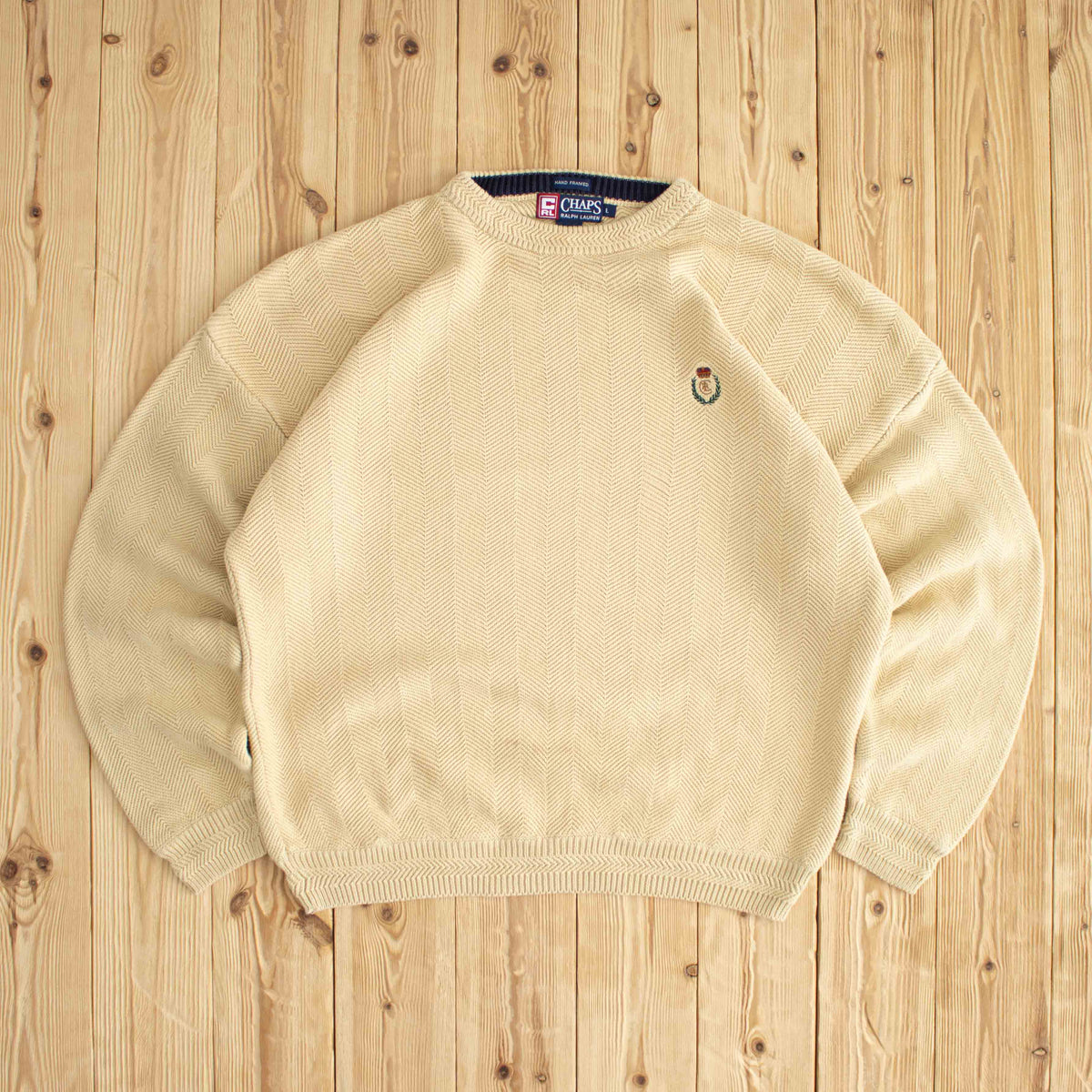 (L/XL) Chaps Ralph Lauren Vintage Embroidered Sweater Beige