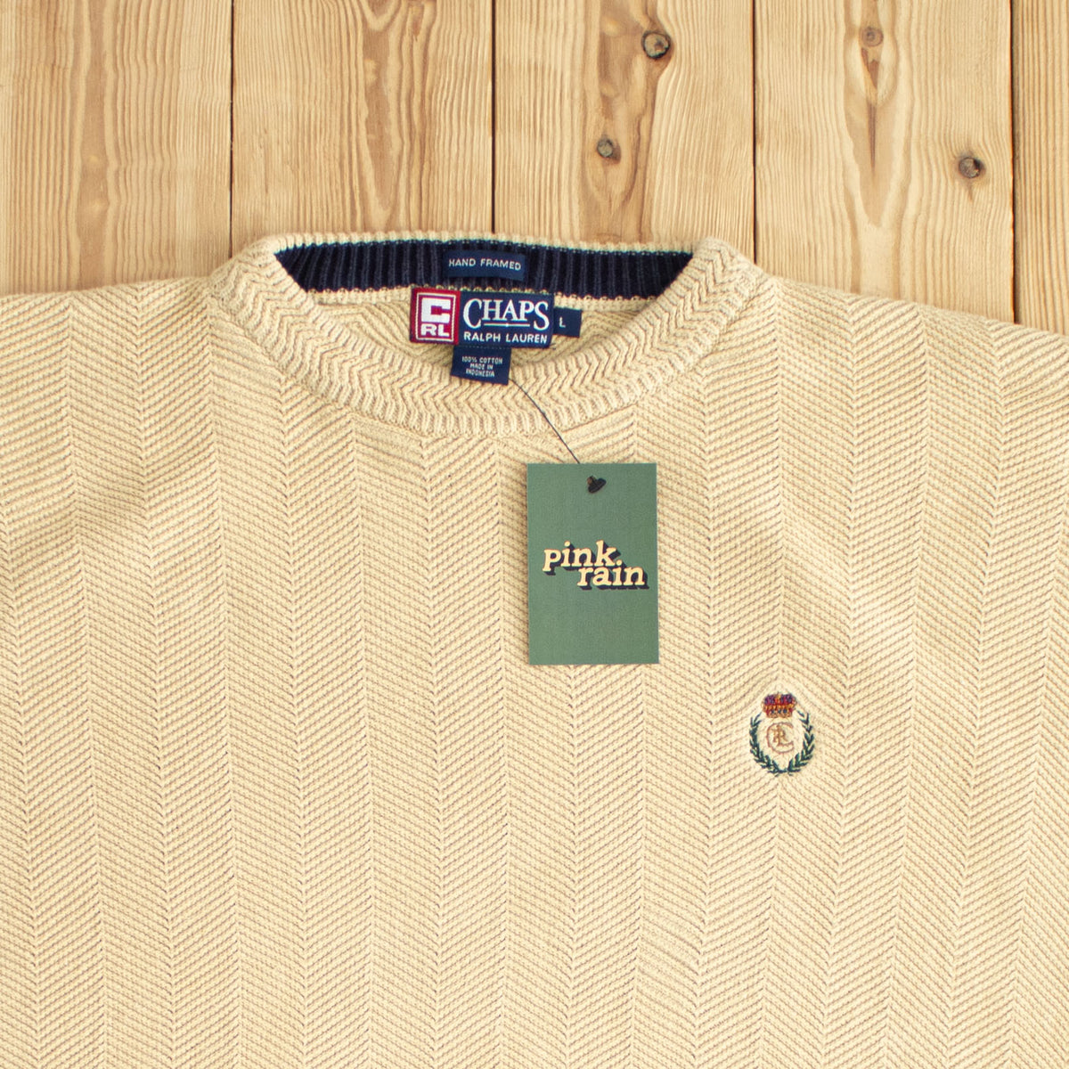 (L/XL) Chaps Ralph Lauren Vintage Embroidered Sweater Beige