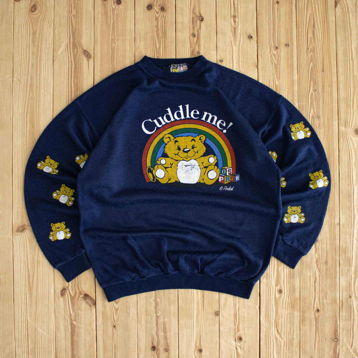 (M) Poshak 'Cuddle Me' Teddy Bears Vintage Sweatshirt Blue