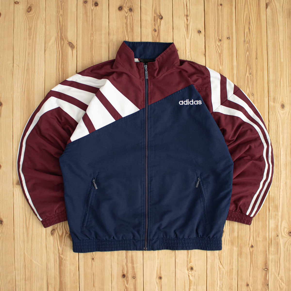 (M/L) Adidas Vintage Striped Embroidered Jacket Burgundy Blue