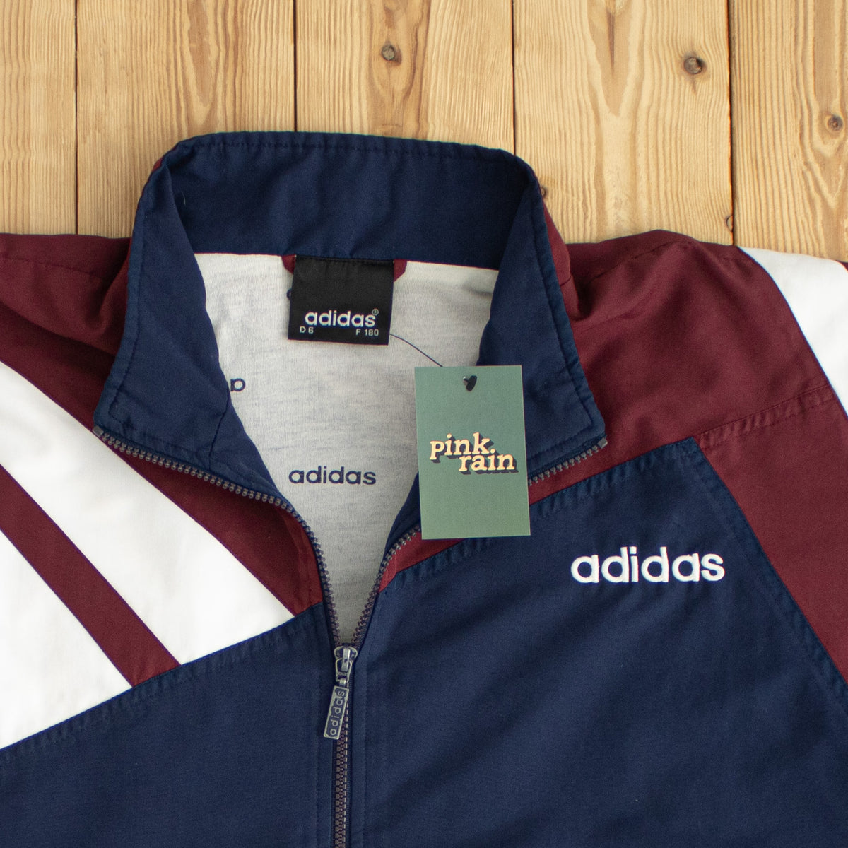 (M/L) Adidas Vintage Striped Embroidered Jacket Burgundy Blue