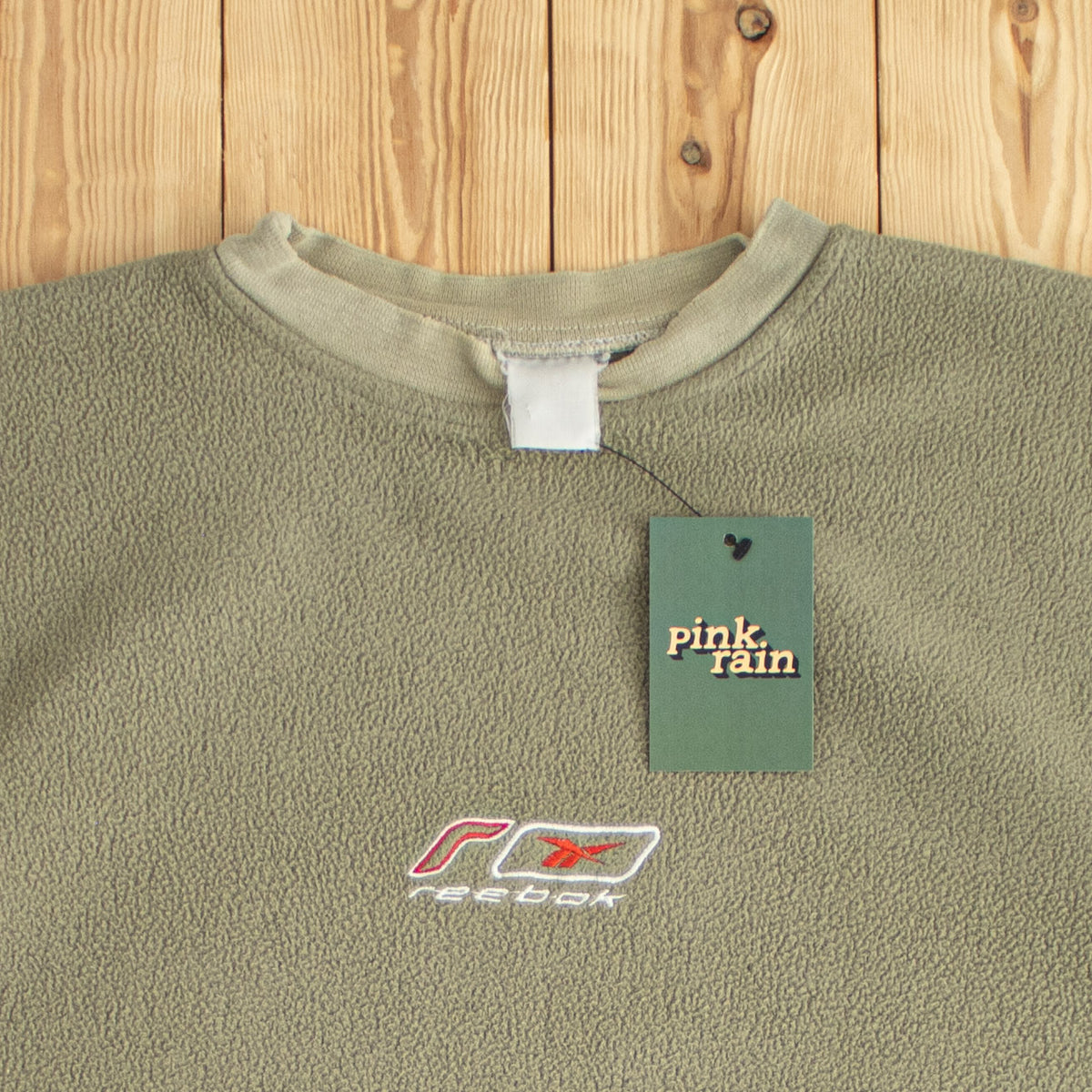 (M) Reebok Vintage Embroidered Fleece Sweatshirt Khaki Green
