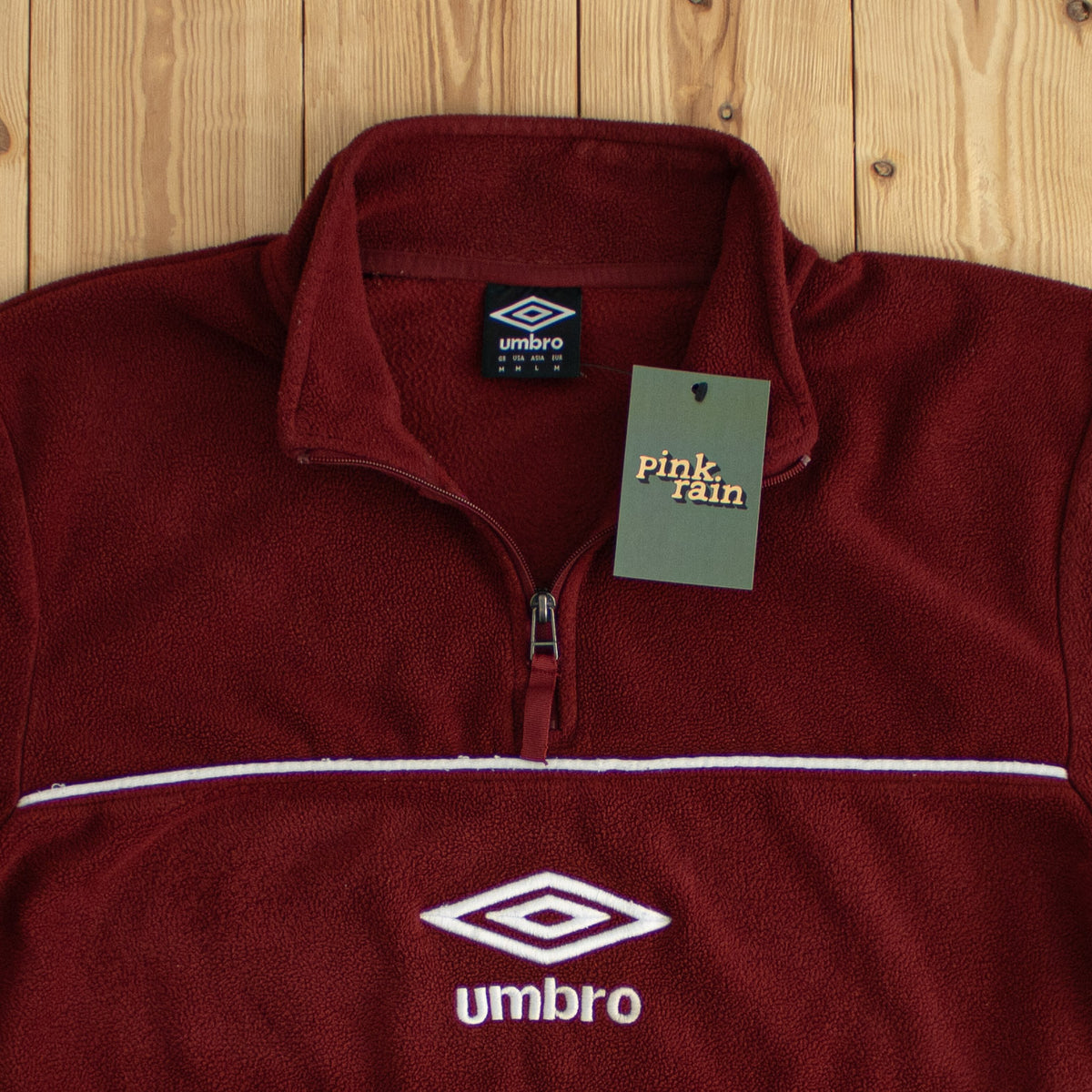 (S/M) Umbro Vintage Embroidered Fleece Quarter-Zip Burgundy