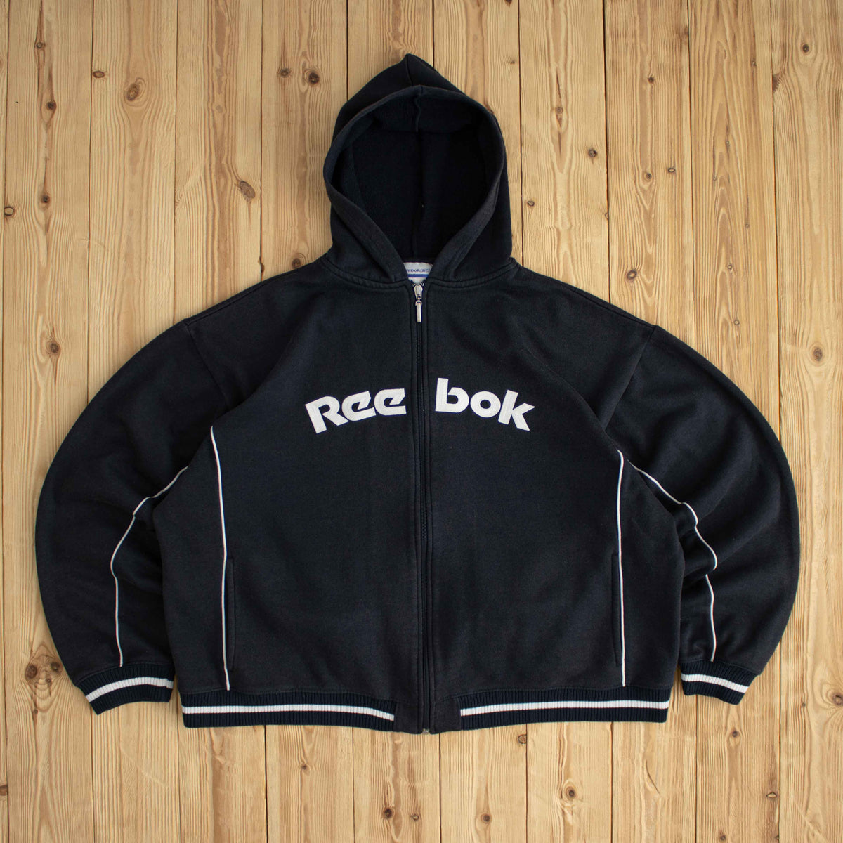 (L) Reebok Vintage Embroidered Full-Zip Hoodie Gray Black