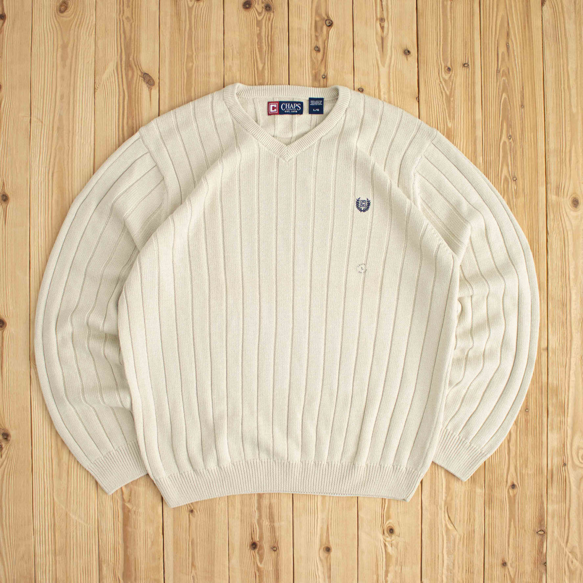 (L) Chaps Ralph Lauren Embroidered Sweater Beige