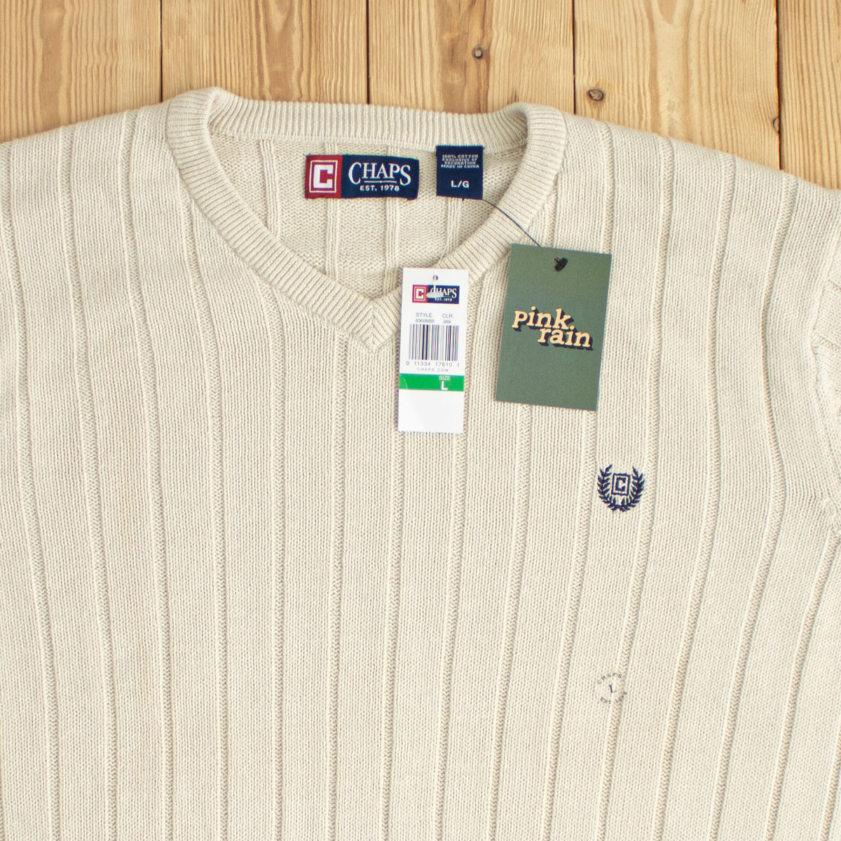 (L) Chaps Ralph Lauren Embroidered Sweater Beige