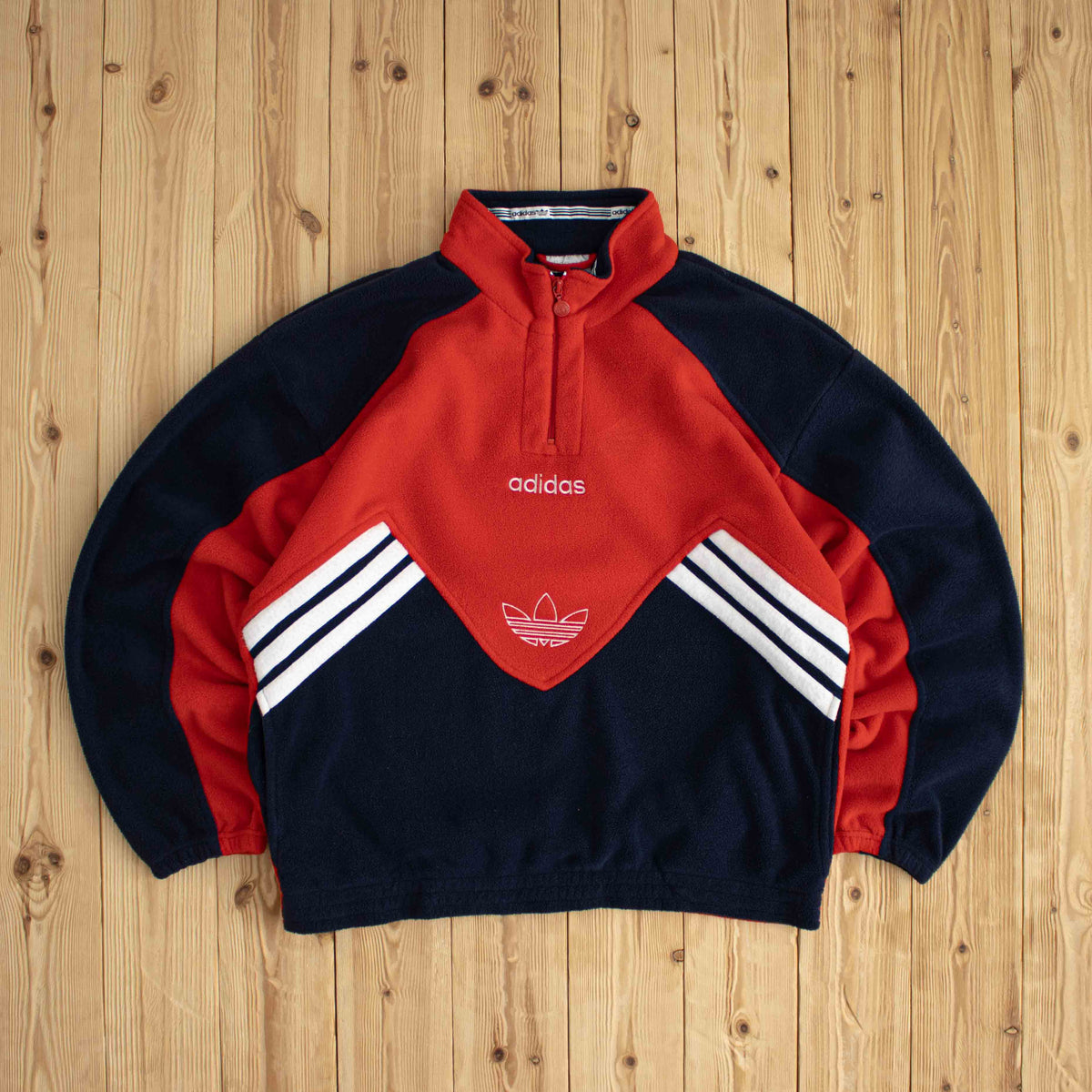 (M) Adidas Vintage Embroidered Fleece Quarter-Zip Red