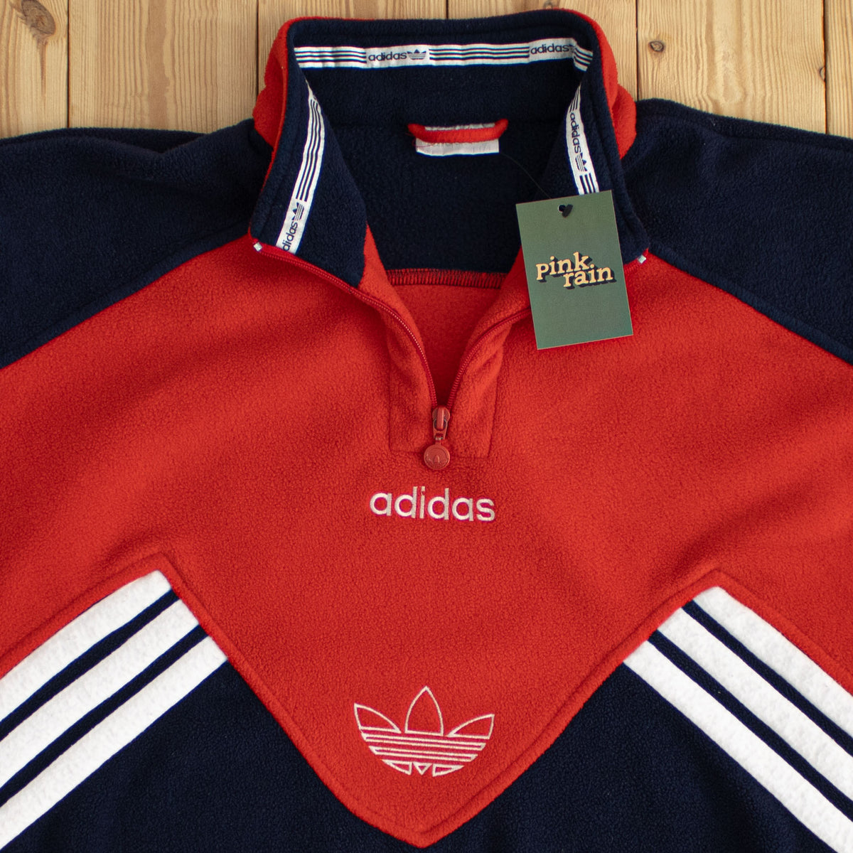 (M) Adidas Vintage Embroidered Fleece Quarter-Zip Red