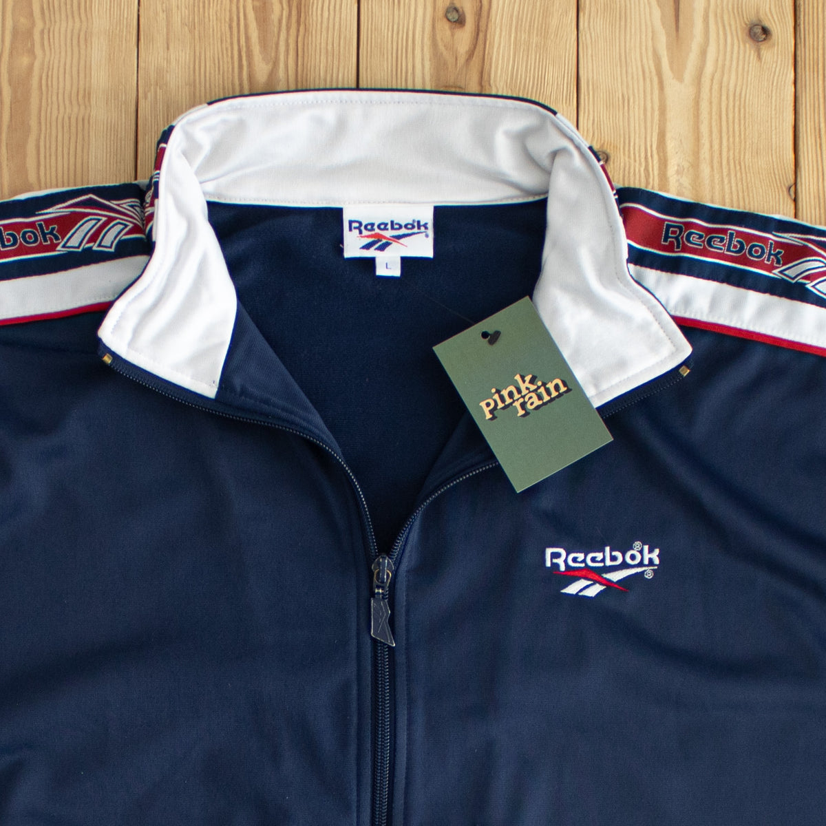 (L) Reebok Vintage Embroidered Full-Zip Sweatshirt Blue