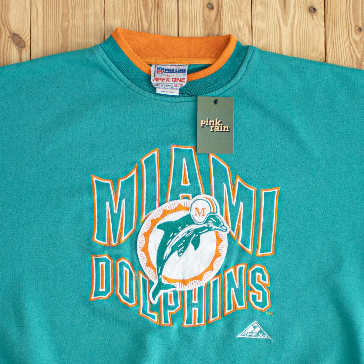 (L/XL) Apex Miami Dolphins NFL Vintage Embroidered Sweatshirt Blue