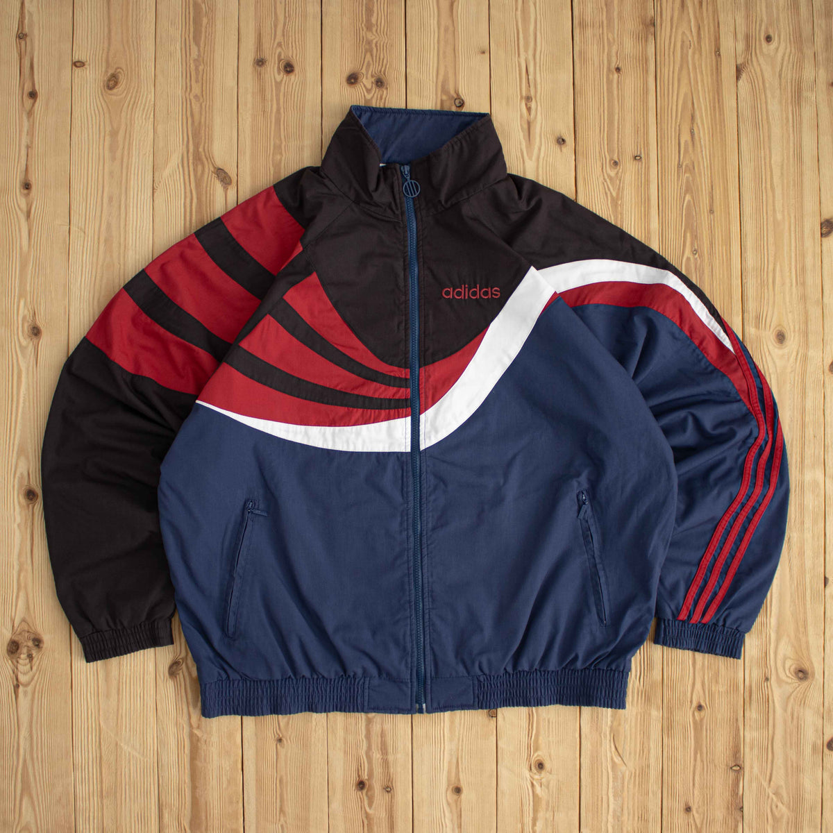 (XL) Adidas Vintage Striped Embroidered Jacket Blue