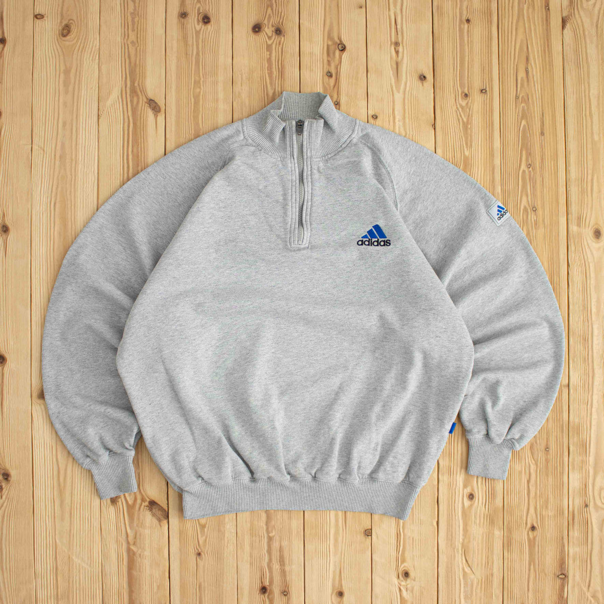 (M) Adidas Vintage Essential Embroidered Quarter-Zip Gray