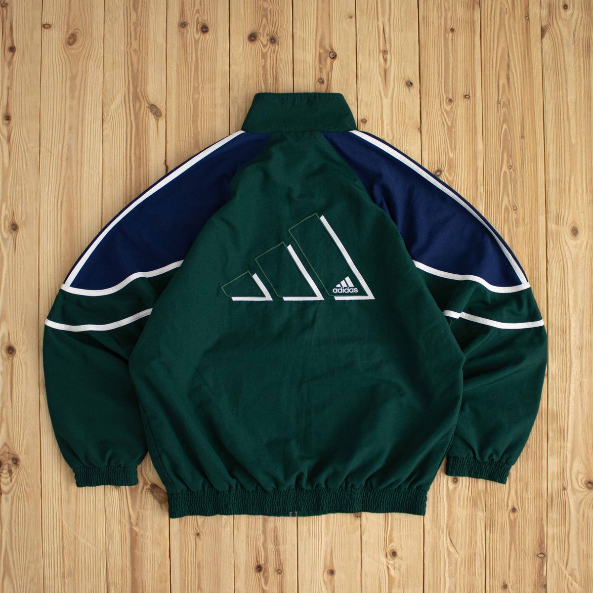 (M) Adidas Back Logo Vintage Embroidered Jacket Green Blue
