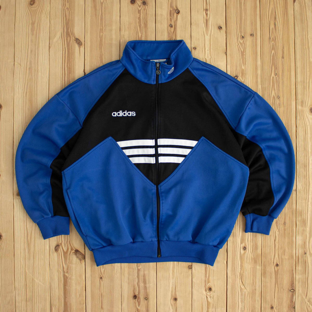 (M) Adidas Vintage Embroidered Full-Zip Sweatshirt Blue
