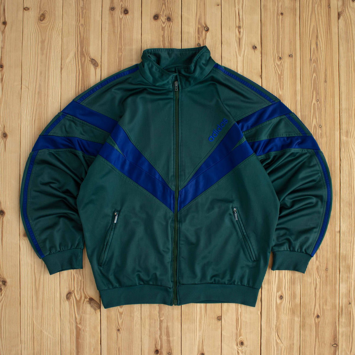 (M/L) Adidas Vintage Embroidered Full-Zip Sweatshirt Green