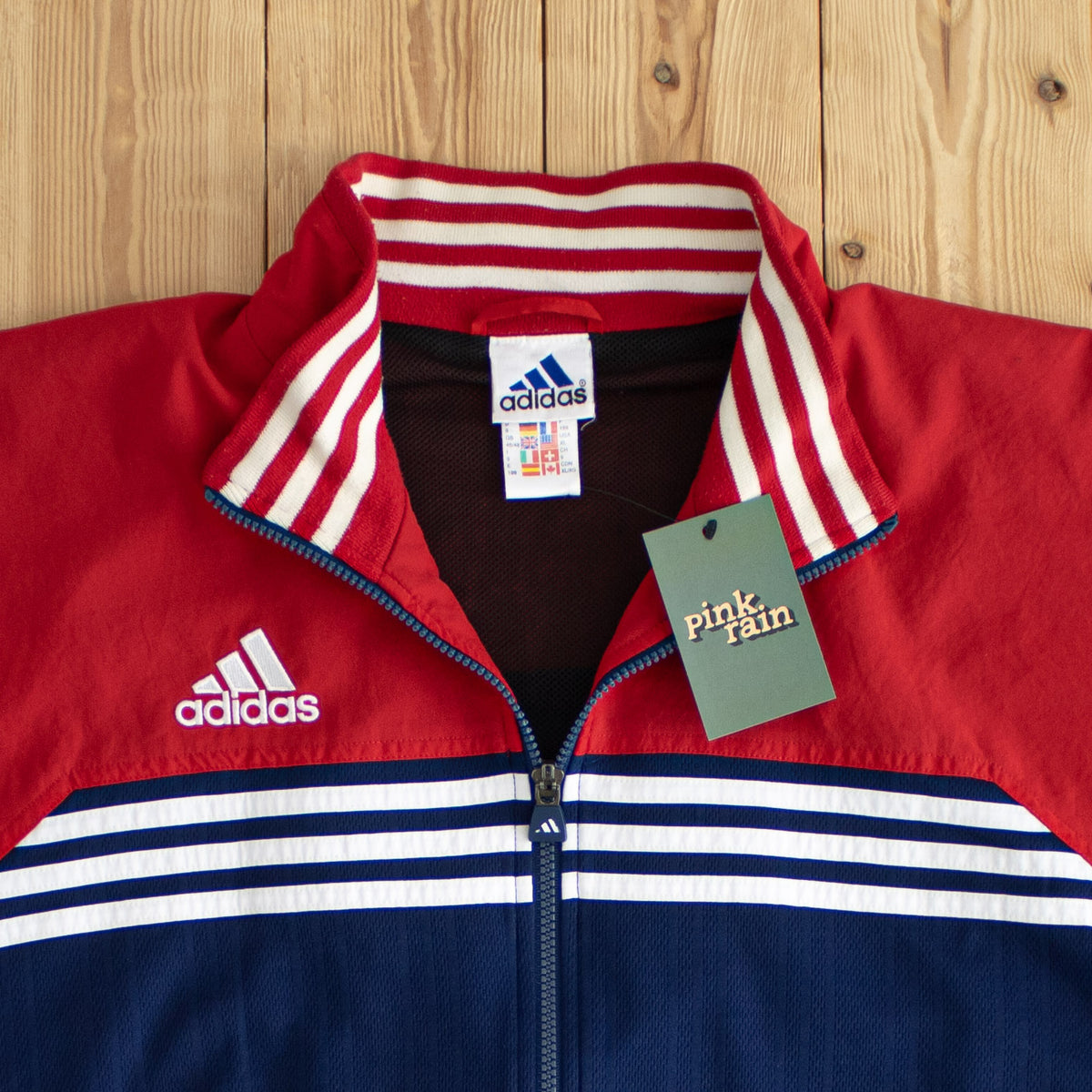 (XL) Adidas Vintage Essential Embroidered Jacket Red Blue