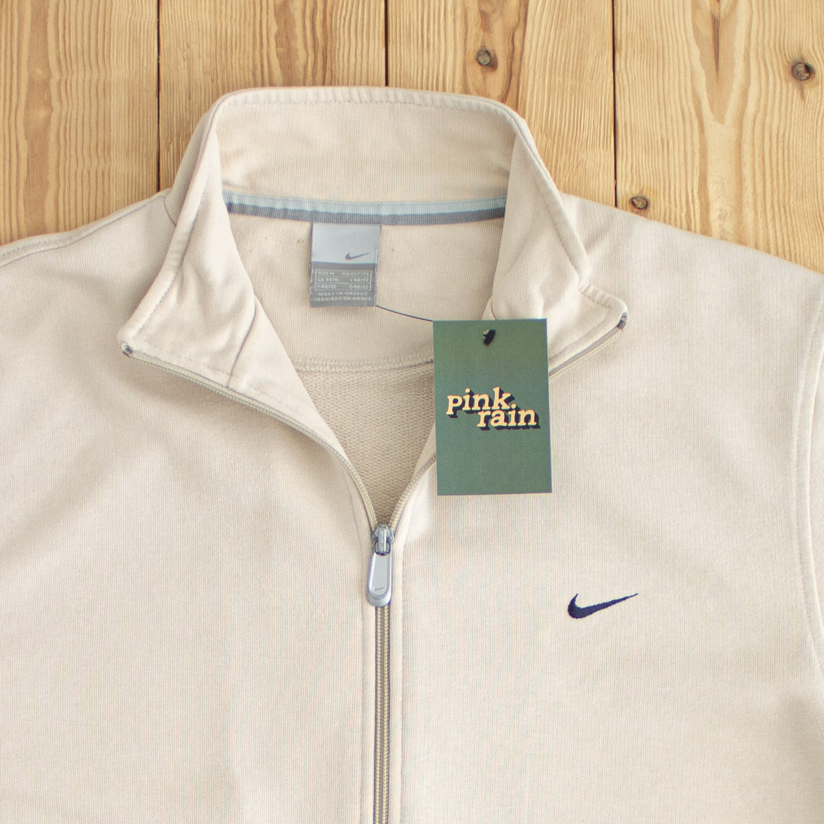 (M/L) Nike Vintage Essential Embroidered Full-Zip Sweatshirt Beige