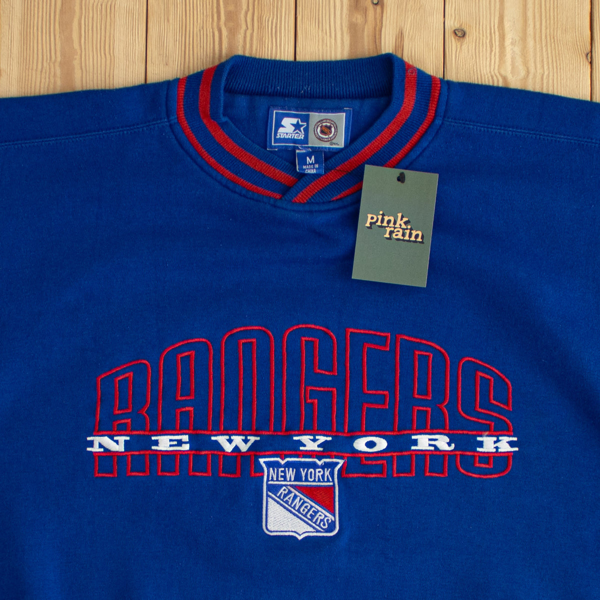 (M/L) Starter New York Rangers Vintage Embroidered Sweatshirt Blue