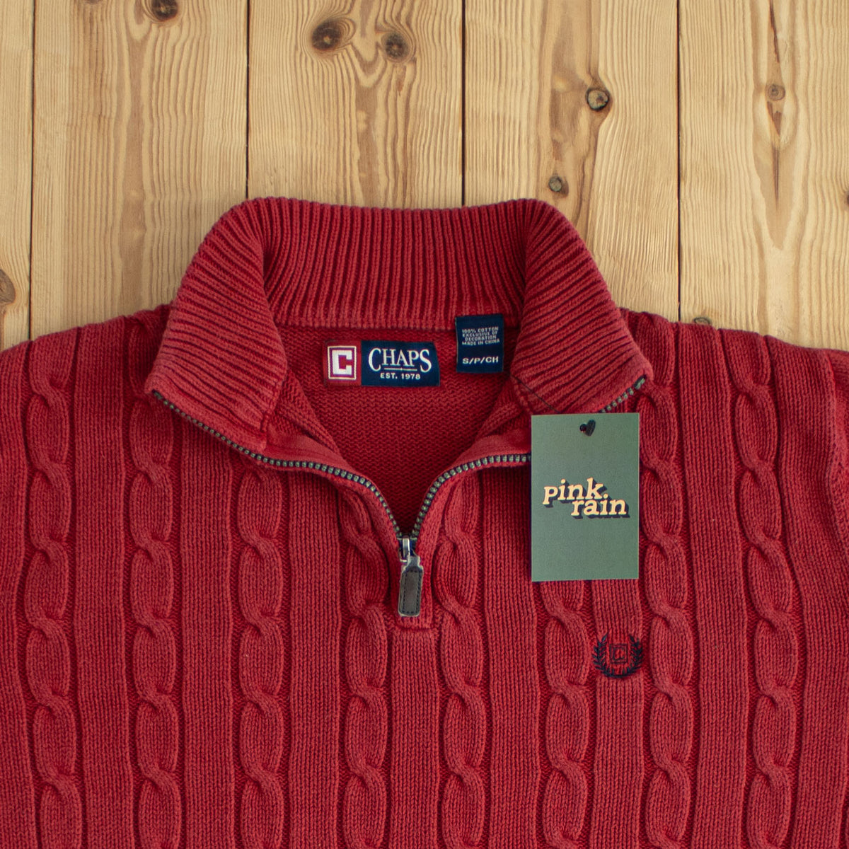 (S/M) Chaps Ralph Lauren Vintage Embroidered Quarter-Zip Red