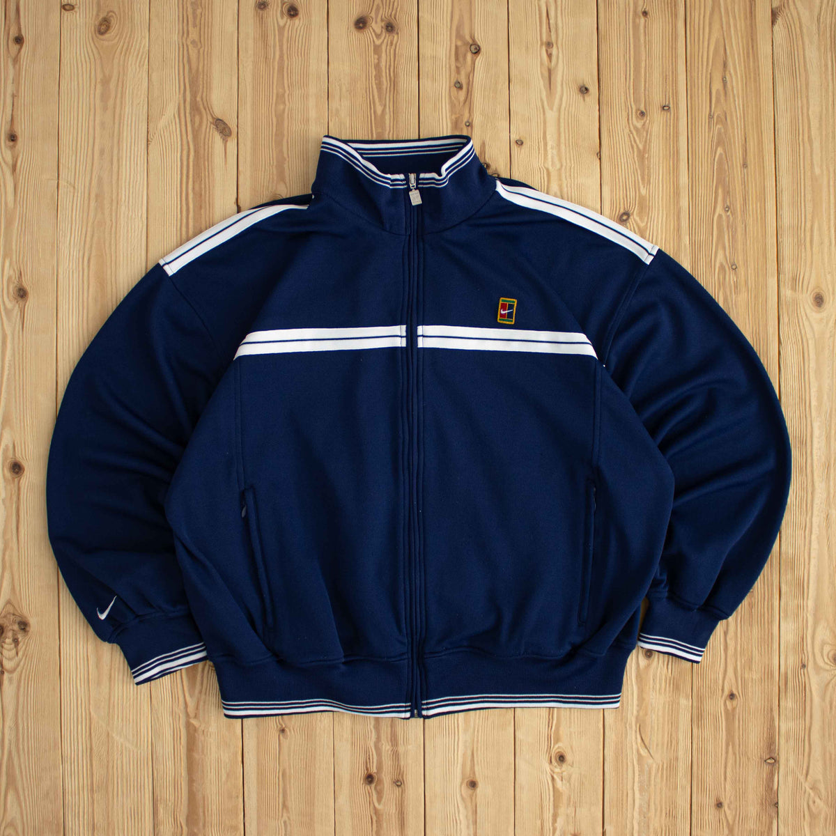(M/L) Nike Vintage Essential Embroidered Full-Zip Sweatshirt Blue