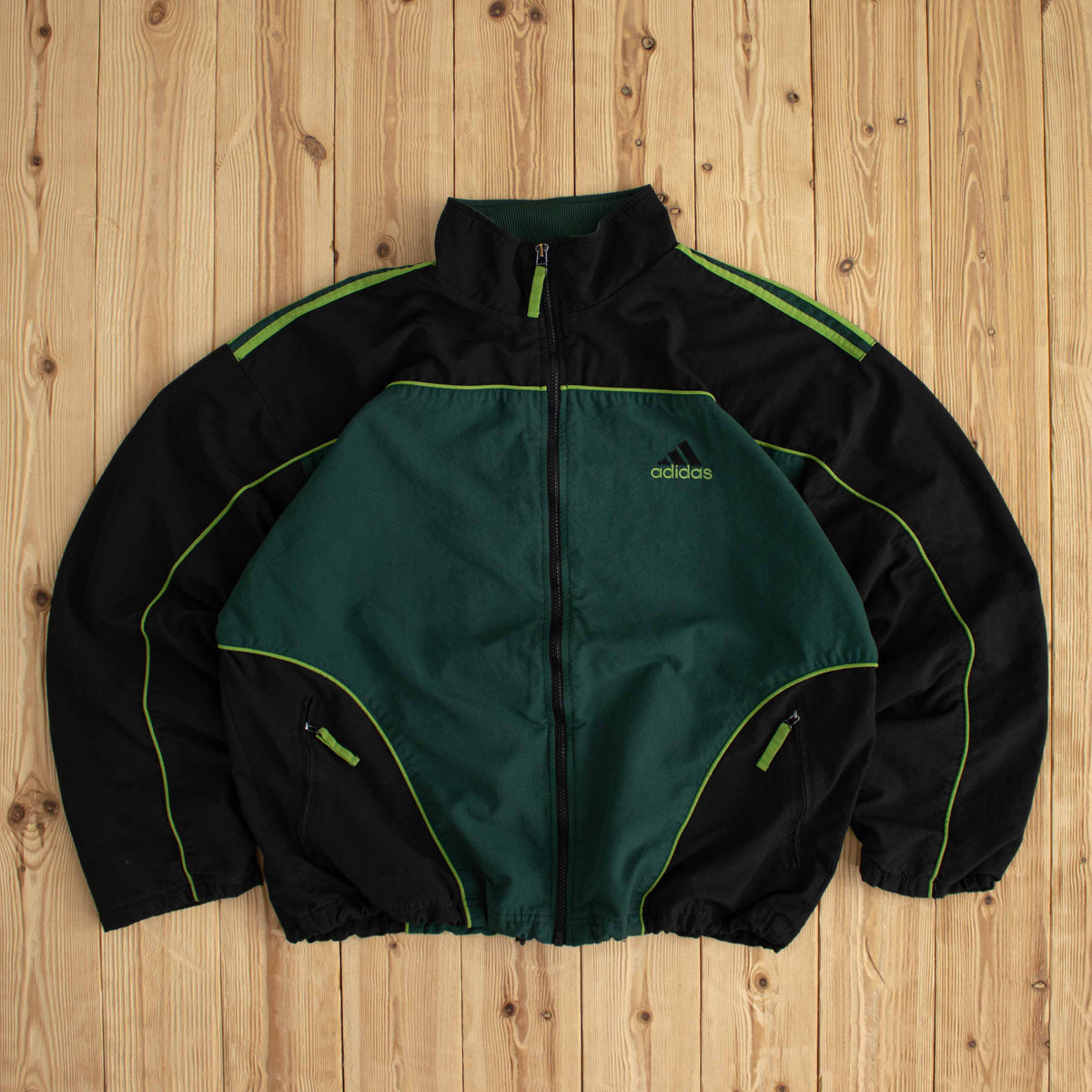 (L) Adidas Back Logo Vintage Embroidered Jacket Green