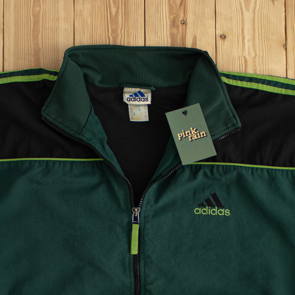 (L) Adidas Back Logo Vintage Embroidered Jacket Green