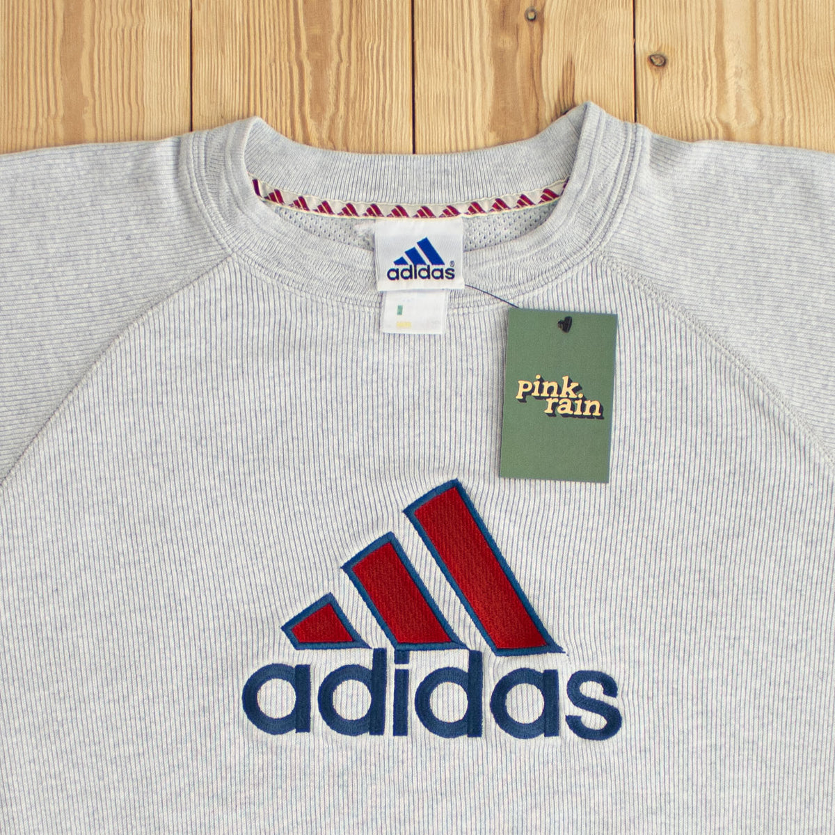 (L) Adidas Logo Vintage Embroidered Sweatshirt Gray