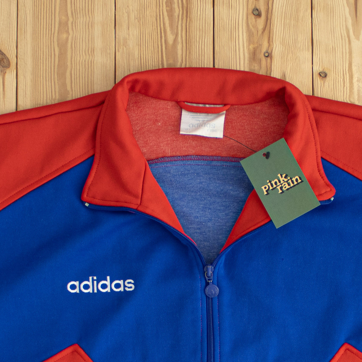 (L) Adidas Vintage Striped Embroidered Full-Zip Sweatshirt Red Blue