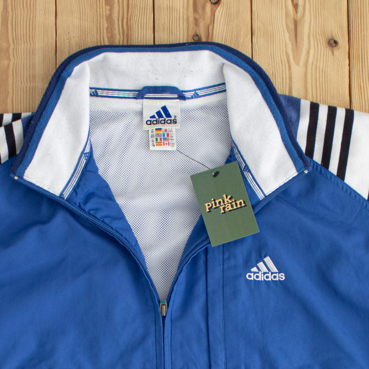 (L) Adidas Vintage Tennis Embroidered Jacket White Blue